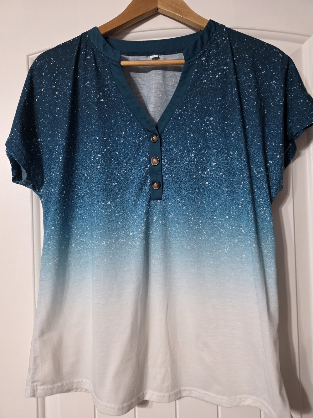 Women's Teal Ombre Short Sleeve Henley Top